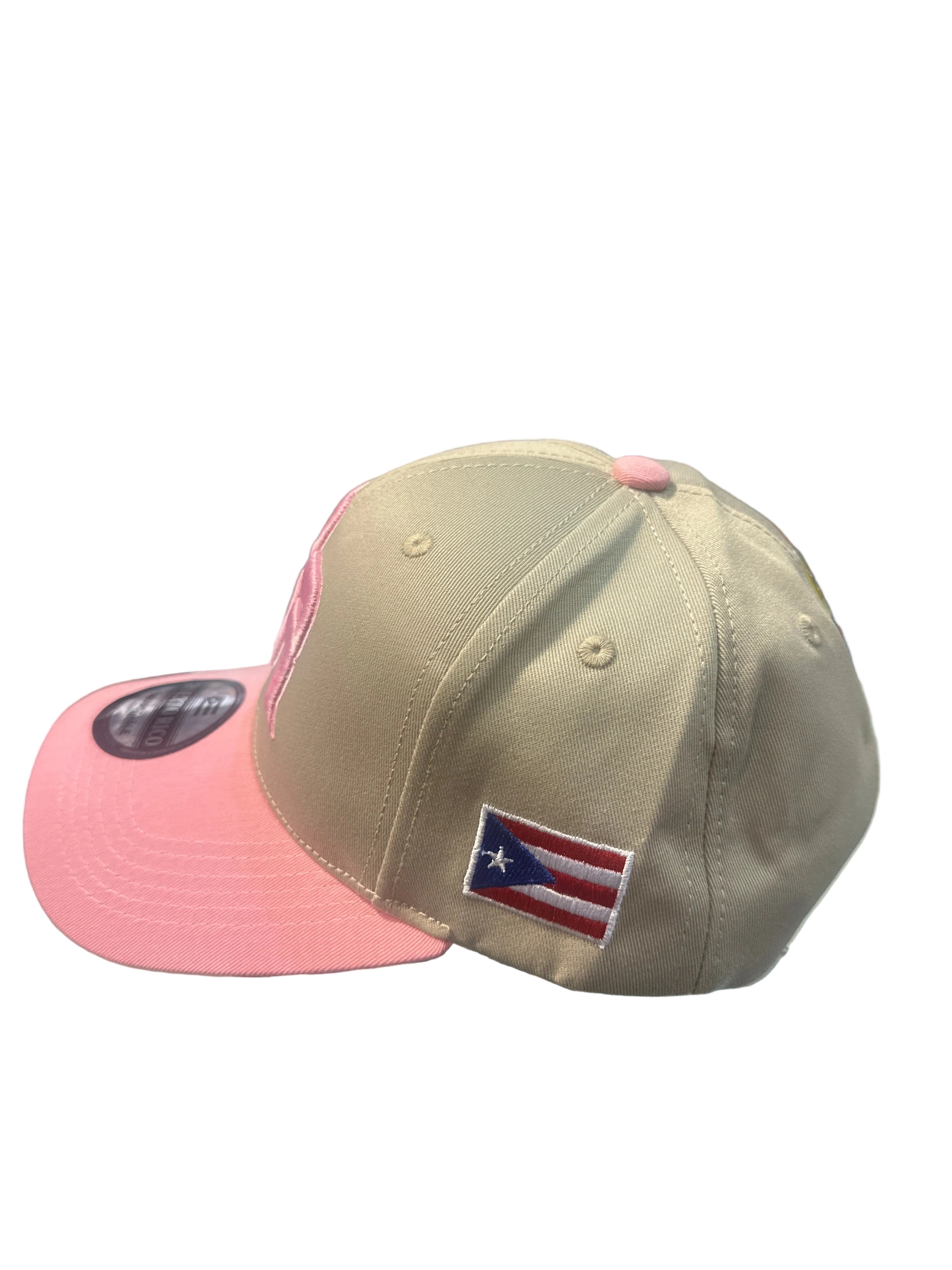 GORRA DE PUERTO RICO - BEIGE CON ROSA