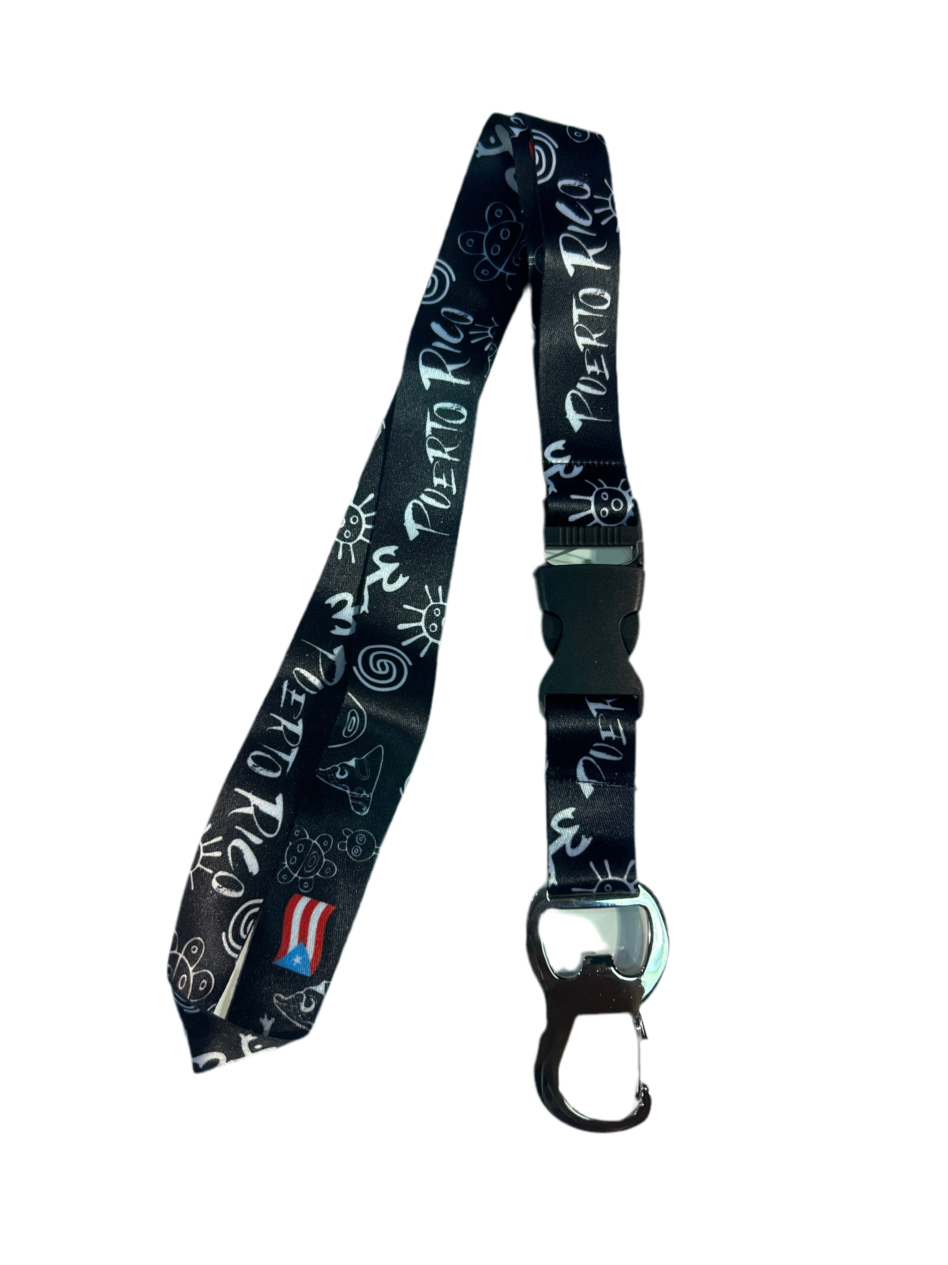 BLACK TAINO SYMBOLS PUERTO RICO LANYARD W/BOTTLE OPENER