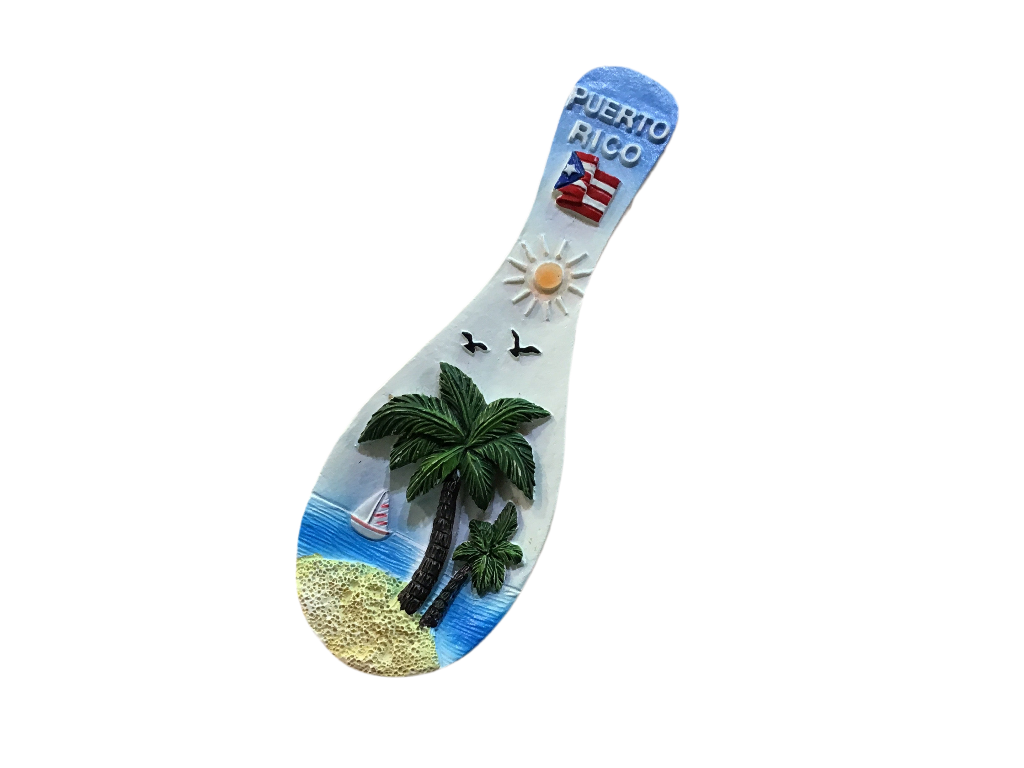 PUERTO RICO SPOON MAGNET PALMS- MAGNETO DE PUERTO RICO EN FORMA DE CUCHARA CON DISEÑO DE PALMAS - GB23002B