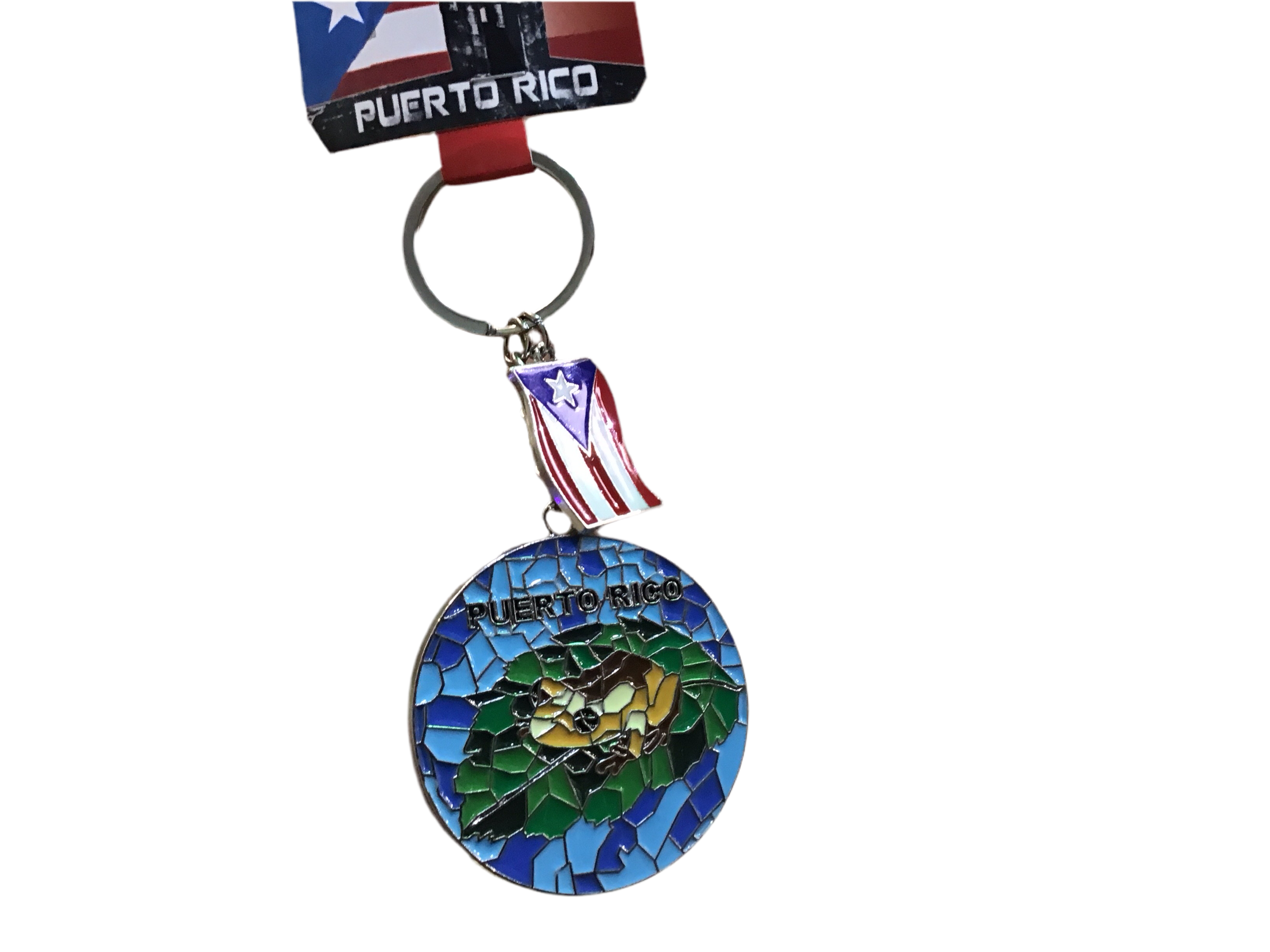 LLAVEROS DE METAL CON DISEÑO EN MOSAICOS DE PUERTO RICO- KEYCHAIN PUERTO RICO MOSAICOS