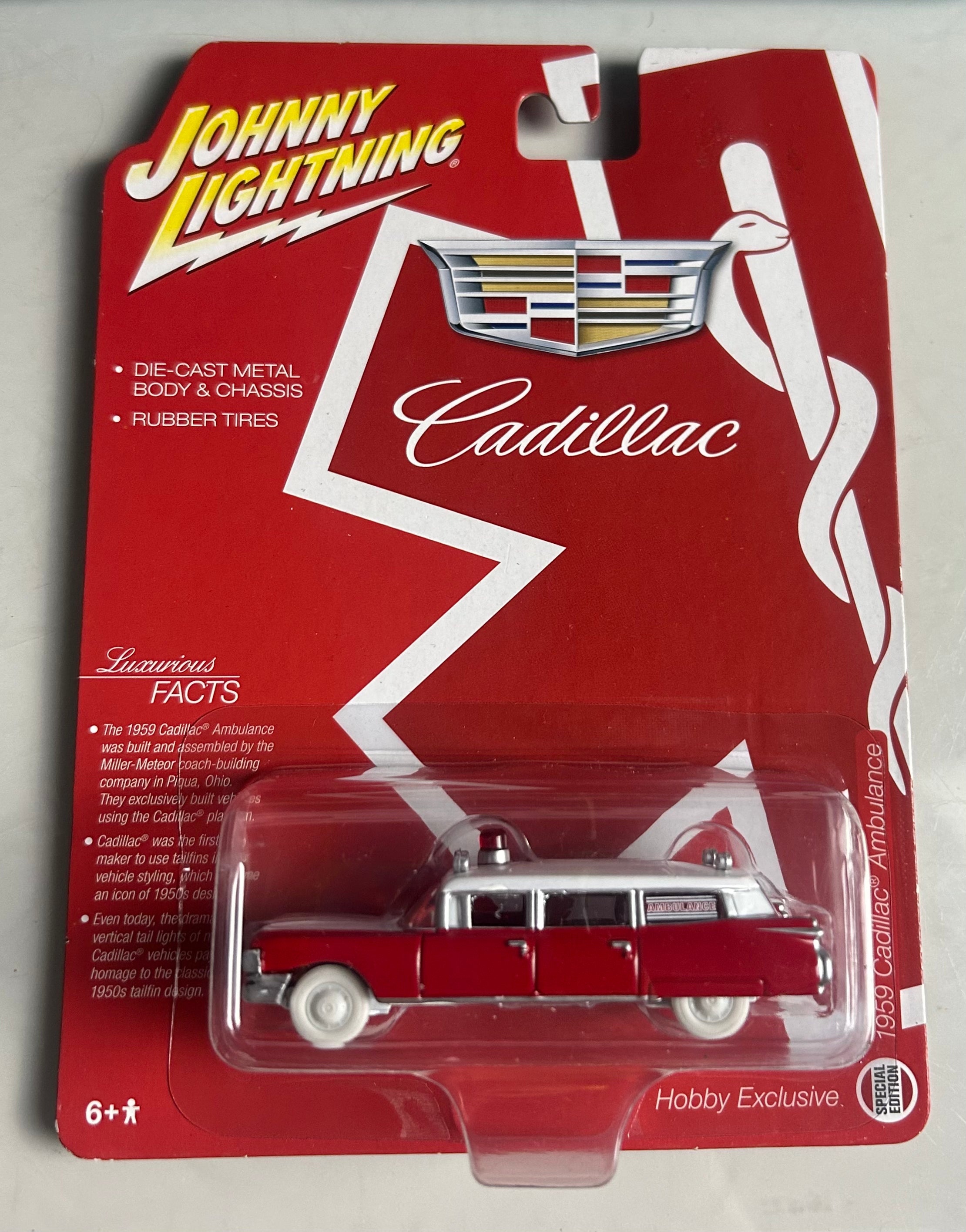 1/64 1959 CADILLAC AMBULANCE (RED) - JOHNNY LIGHTNING "CHASE" (WHITE TIRES)
