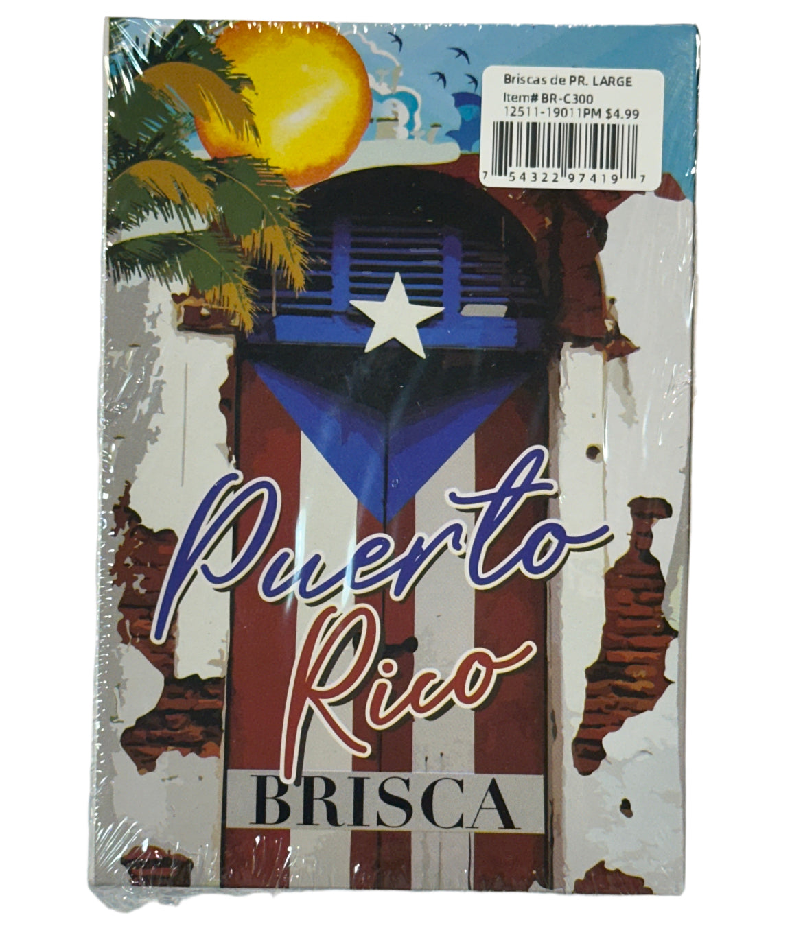 BRISCAS PLAYING CARDS WITH PUERTO RICO FLAG DOOR DESIGN - EXTRA LARGE 5” X 7”