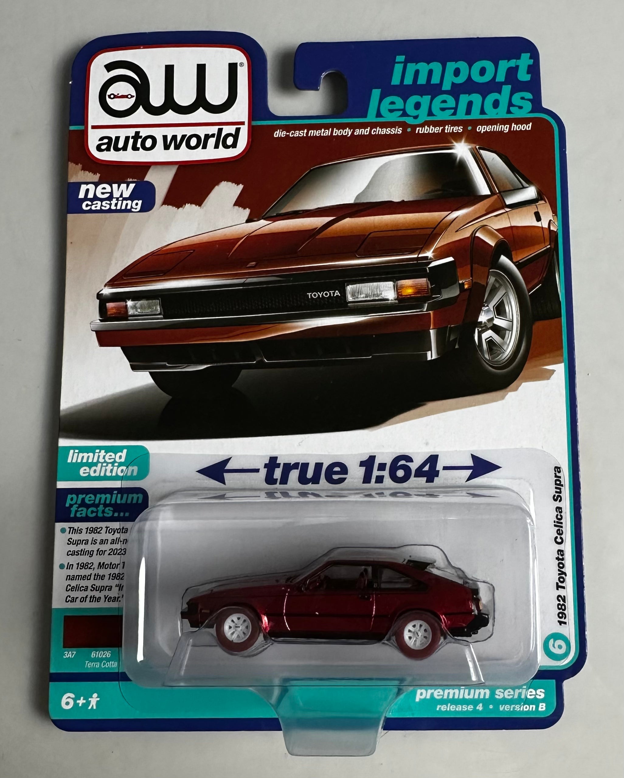 1/64 1982 TOYOTA CELICA SUPRA - IMPORT LEGENDS - “CHASE” (RED TIRES AND WHITE RIMS VARIATION)
