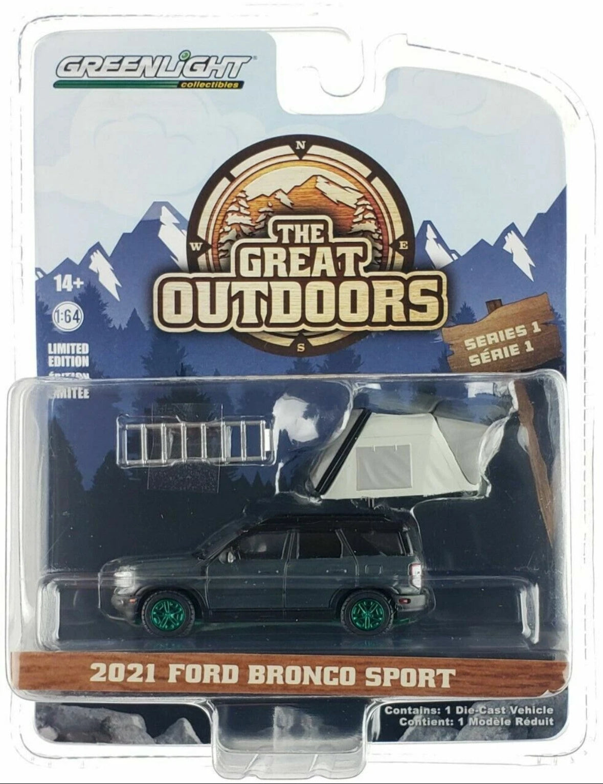 1/64 2021 FORD BRONCO SPORT (CHASE “GREEN RIMS VARIATION”) - THE GREAT OUTDOORS
