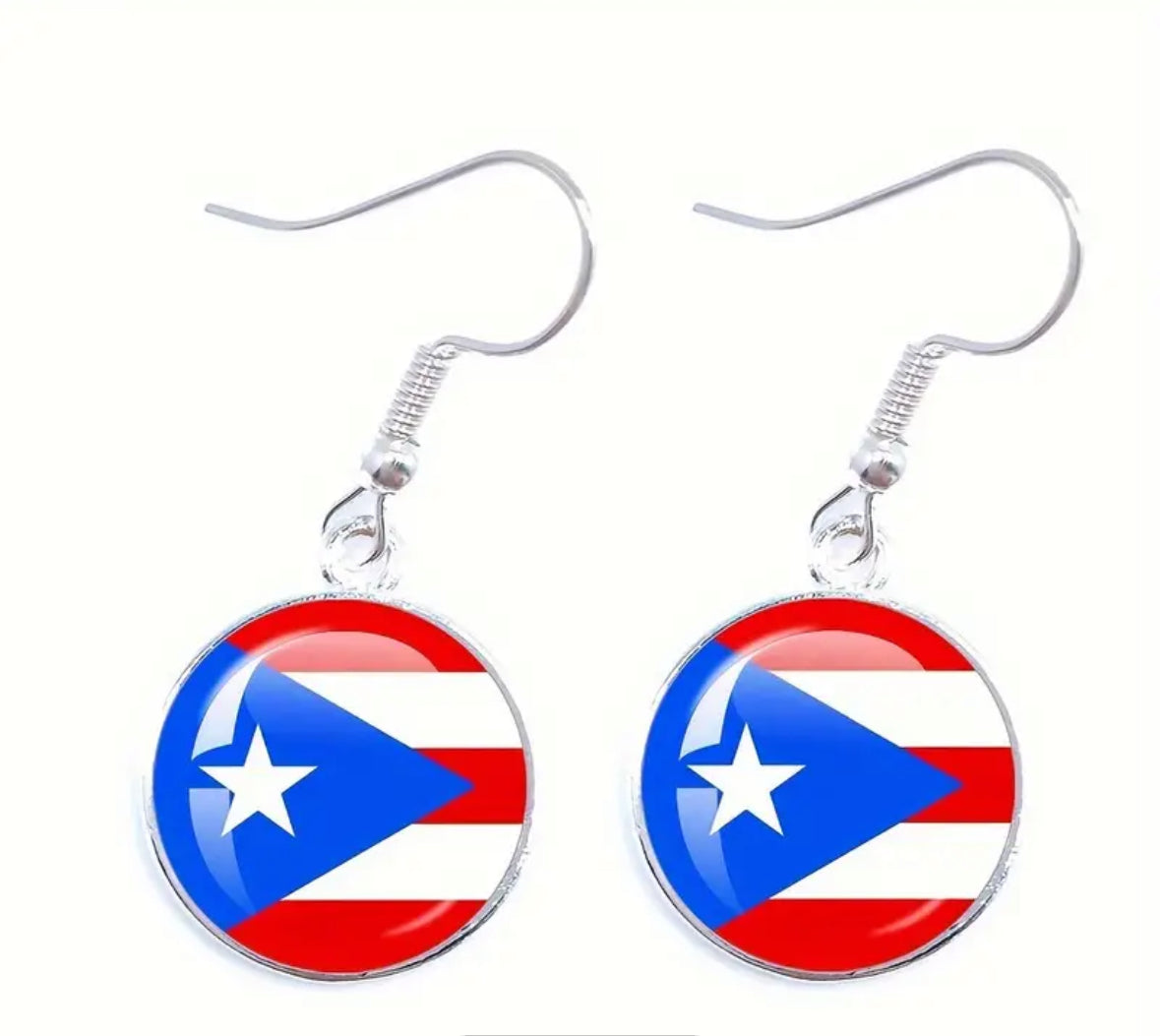 Pendientes colgantes con la bandera de Puerto Rico - PLATA