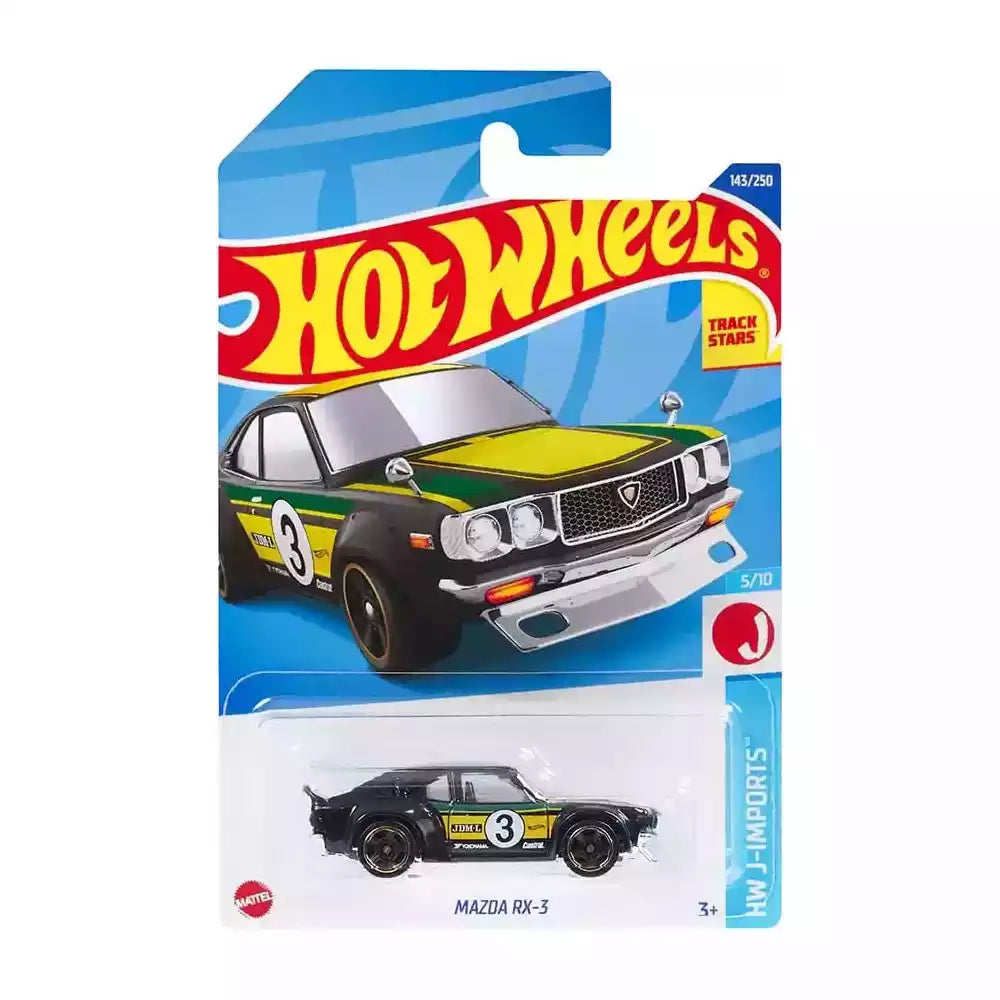 1/64 MAZDA RX-3 BLACK AND YELLOW W/GREEN STRIPES - HW J-IMPORTS/GREENW/GREEN