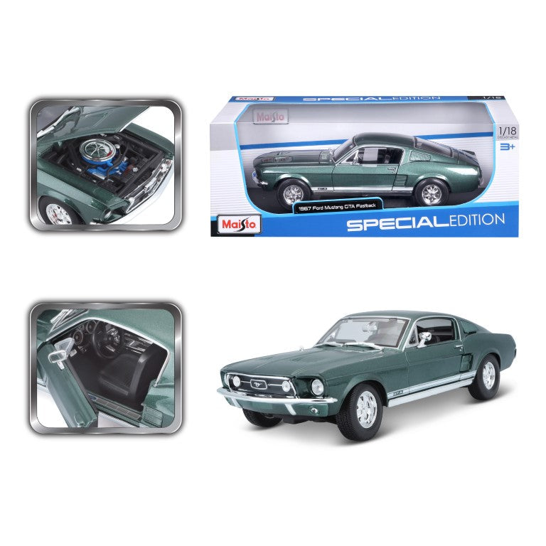 1/18 1967 FORD MUSTANG GTA FASTBACK METALLIC GREEN - MAISTO SPECIAL EDITION