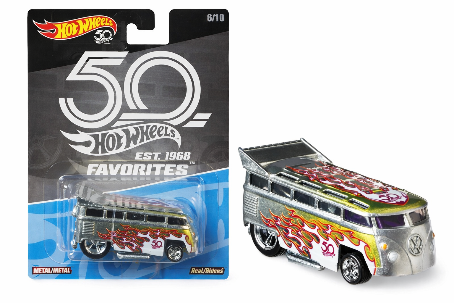 1/64 VOLKSWAGEN T-1 DRAG BUS 6/10 - HOTWHEELS 50 ANIVERSARY - REAL RIDERS