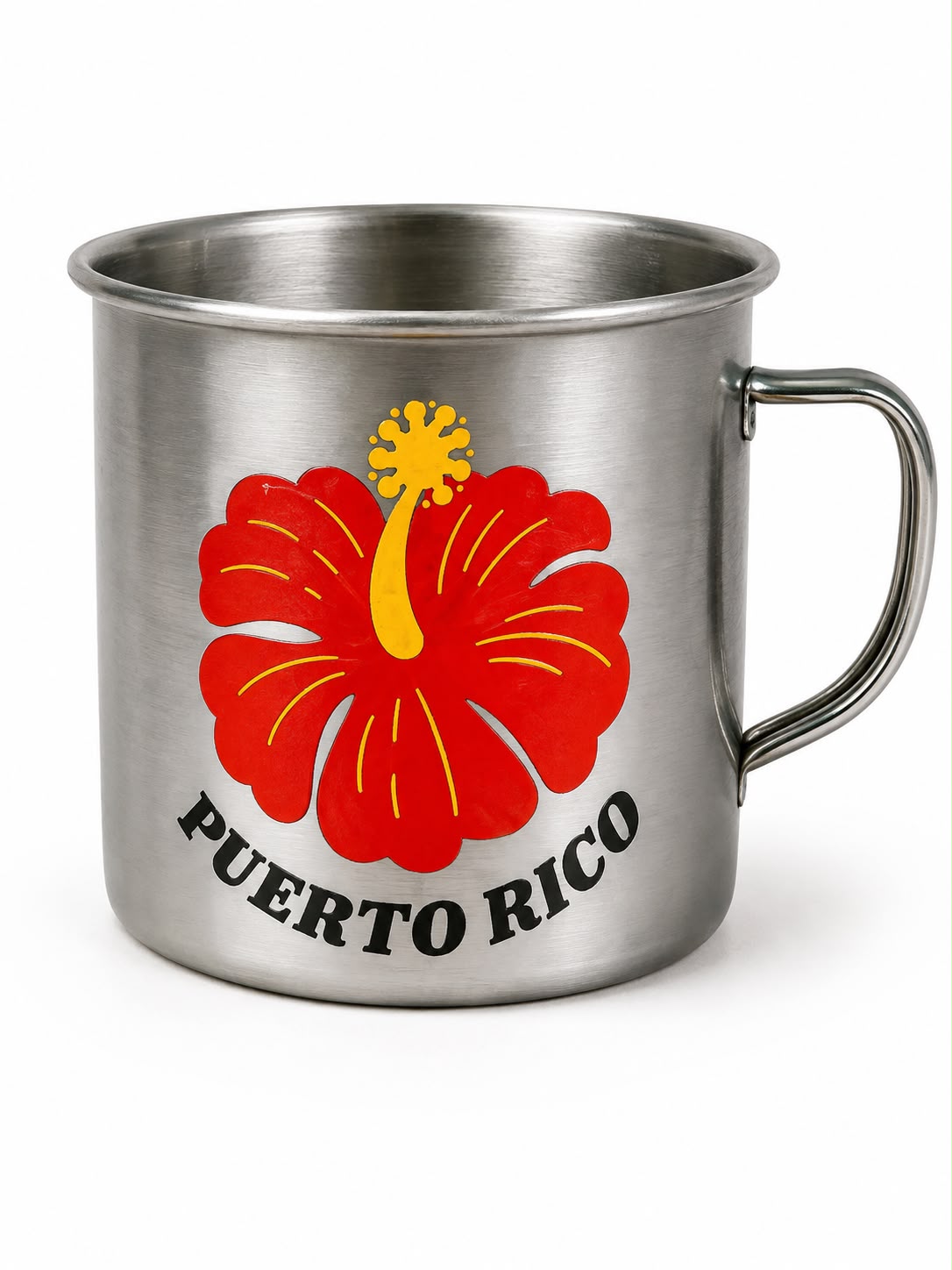 TAZA DE PUERTO RICO EN METAL CON DISEÑO DE AMAPOLA / FLOR DE MAGA PM#22511