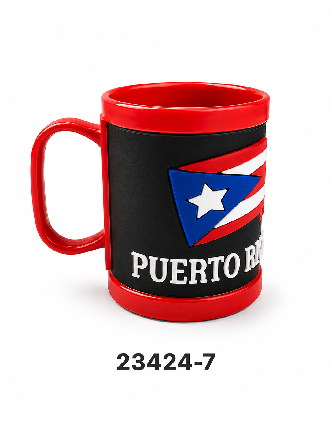 TAZA PLASTICA A RELIEVE DE PUERTO RICO / PUERTO RICO PLASTIC MUG RELIEF (RELIEVE) FLAG
