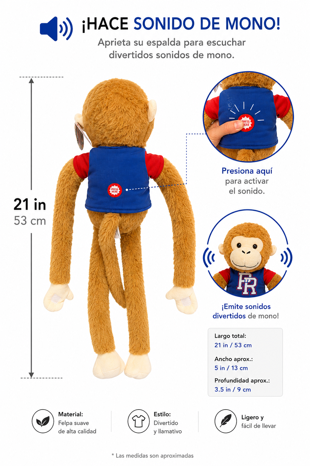 PELUCHE MONO DE PUERTO RICO (CON SONIDO) - IT-PE-2B