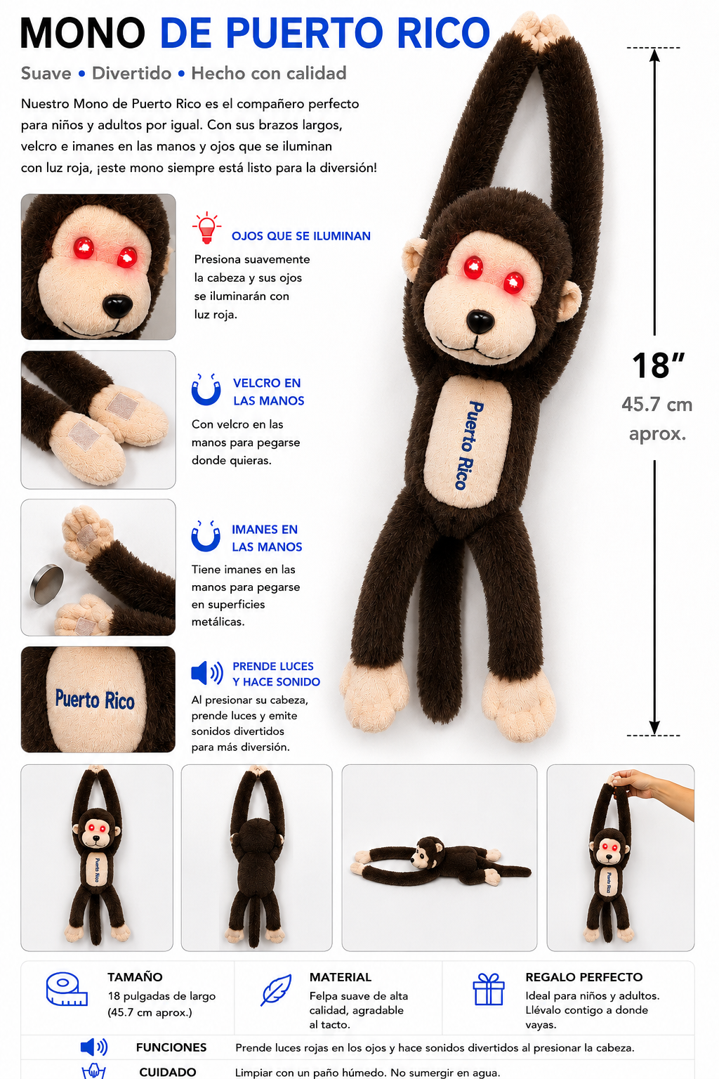 PELUCHE MONO DE PUERTO RICO 18” - IT-8673-5