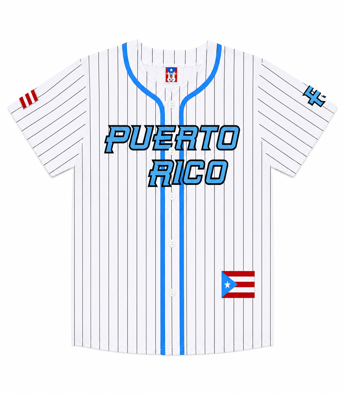 PUERTO RICO BASEBALL WHITE JERSEY WITH BLUE STRIPES - KIDS SIZE