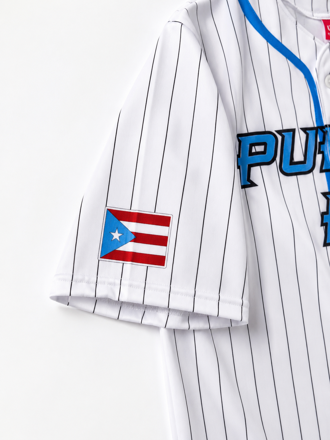 PUERTO RICO BASEBALL WHITE JERSEY WITH BLUE STRIPES - KIDS SIZE