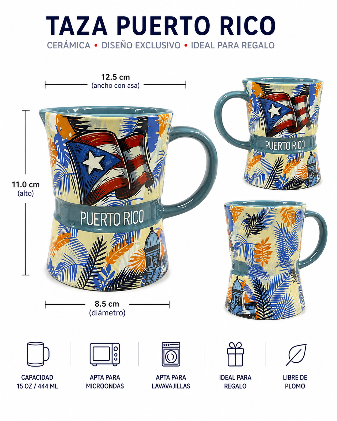 TAZA GRECA/ AZUL CON BANDERA Y GARITA AZUL