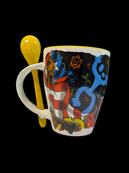 SMALL MUG WITH SPOON - TAINO SIMBOLS - MINI TAZA CON CUCHARA Y SIMBOLOS TAINOS