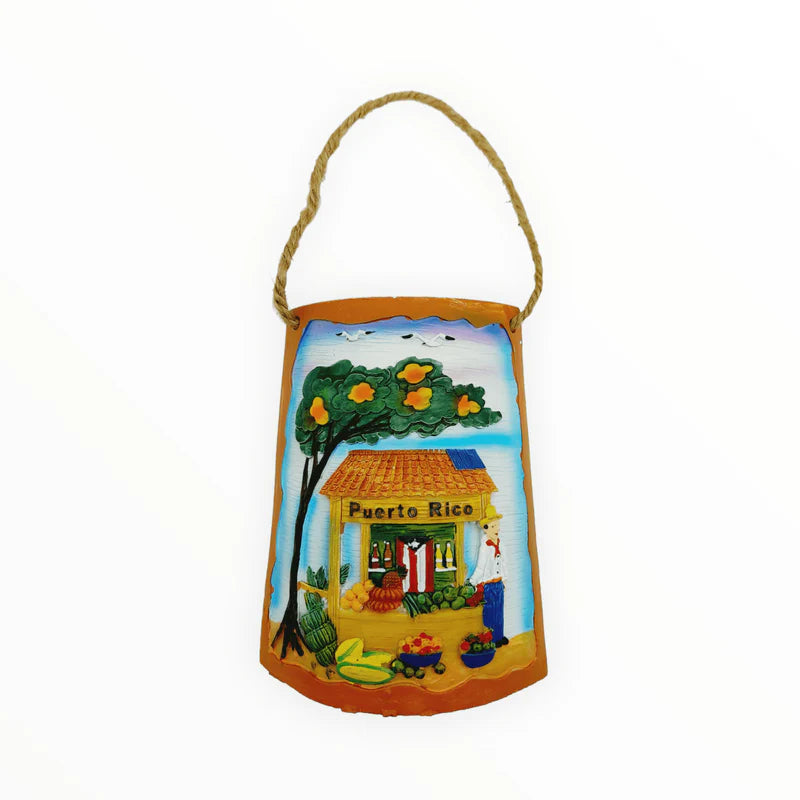TEJA DECORATIVA PUERTO RICO JIBARO Y CARRO DE FRUTAS