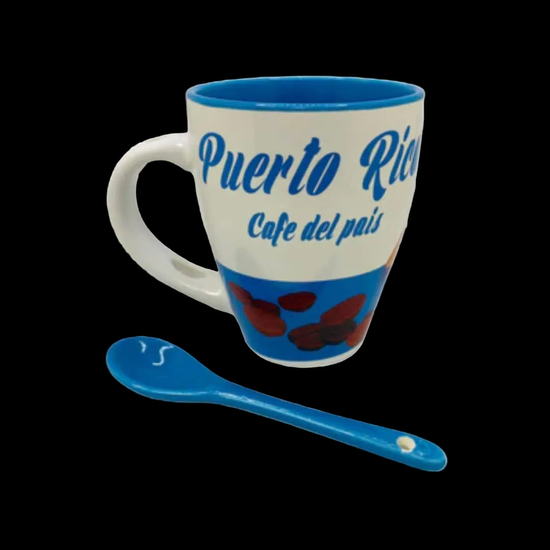 10oz PUERTO RICO CERAMIC COFFE MUG WITH SPOON