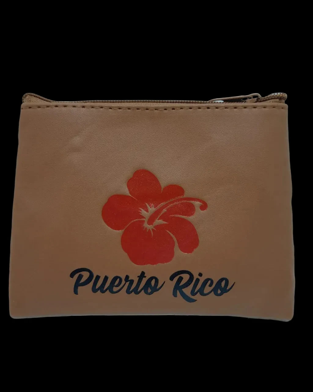MONEDERO DE PUERTO RICO EN CUERO CON DISEÑO DE AMAPOLA