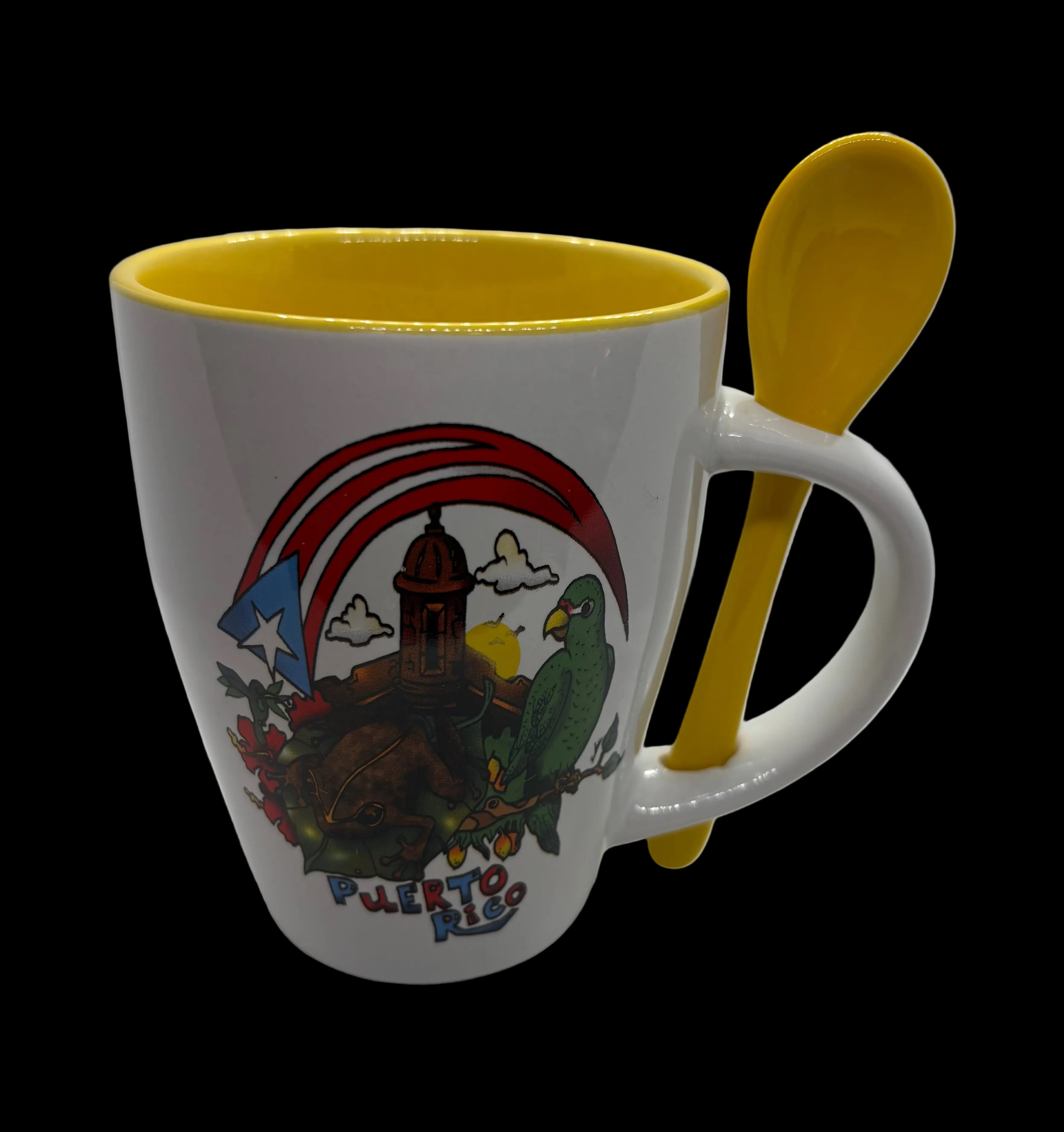 TAZA BLANCA CON CUCHARA / DISEÑO DE PUERTO RICO