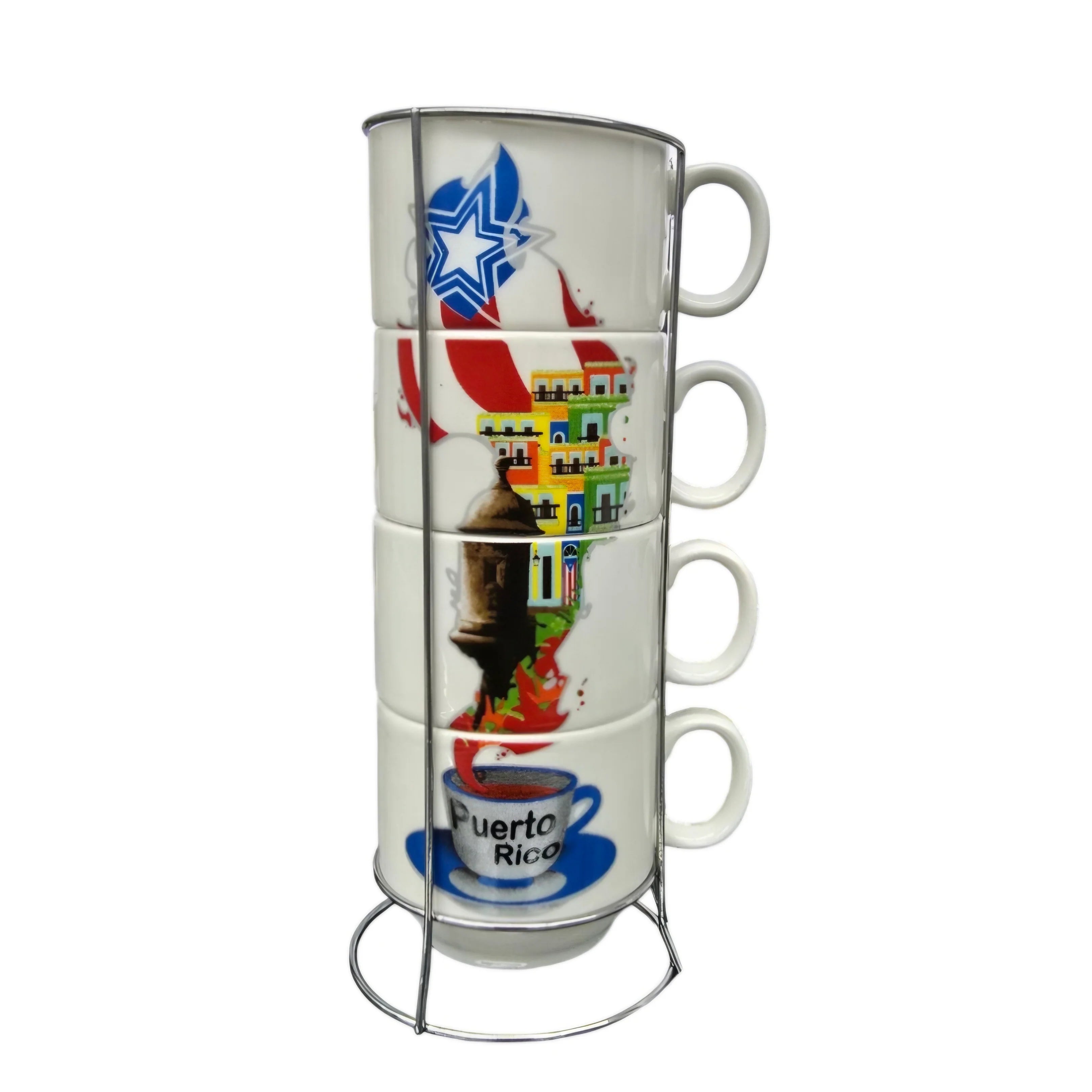 COFFEE CUP - COFFEE MUG SMOKE DESIGN OF PUERTO RICO (4 PCS)