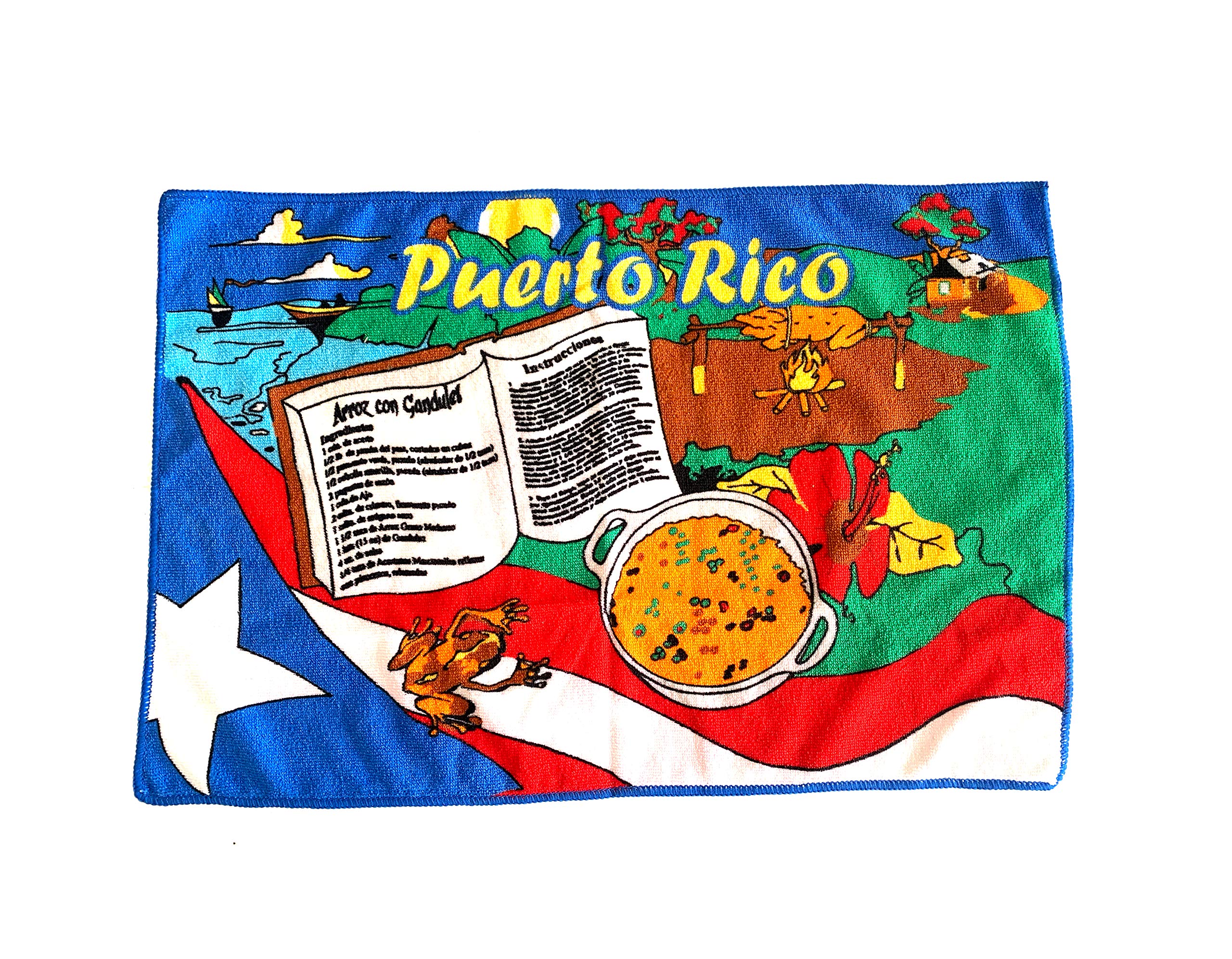 PUERTO RICO KITCHEN TOWEL WITH ARROZ CON GANDULES RECIPE - TOALLA DE COCINA DE PUERTO RICO CON RECETA DE ARROZ CON GANDULES