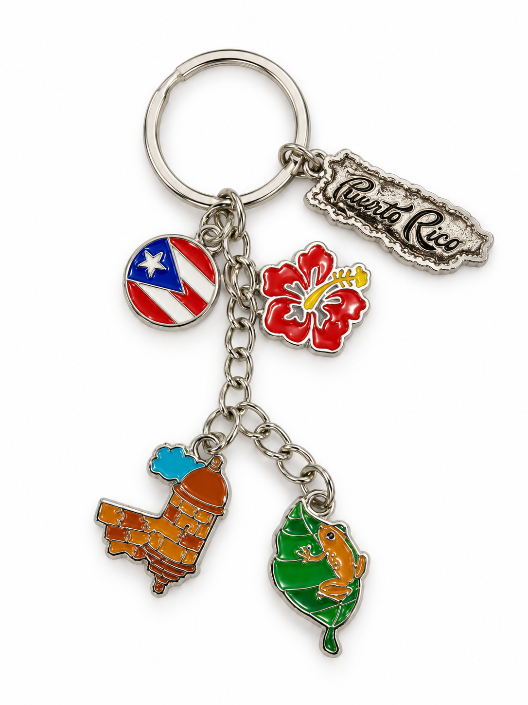 LLAVERO GARITA, FLOR DE MAGA, COQUI EN HOJA, BANDERA Y MAPA DE PUERTO RICO FCK25-1 FC25-1