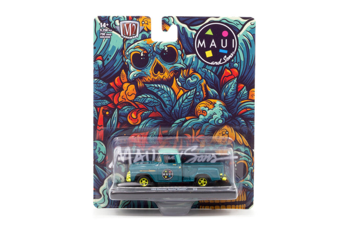 1/64 1958 CHEVROLET APACHE STEPSIDE “CHASE” (GREEN RIMS) MAUI AND SONS - M2 MACHINES