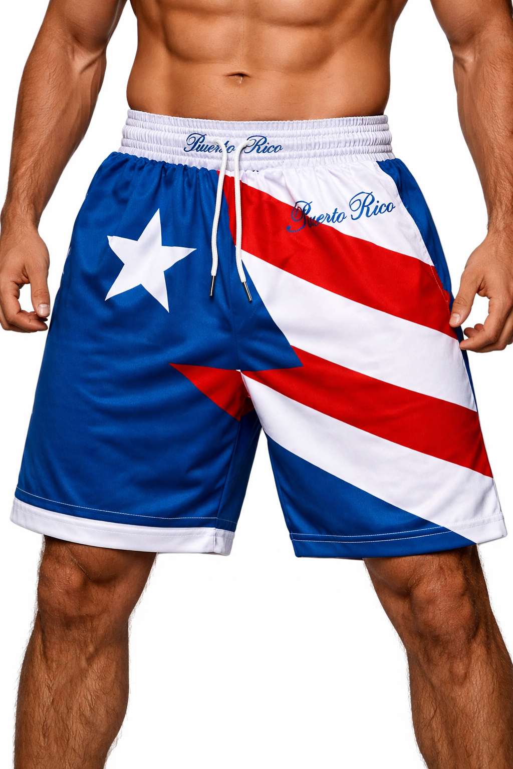 PANTALON CON BANDERA DE PUERTO RICO AZUL OBSCURO - PUERTO RICO FLAG DARK BLUE BASKETBALL SHORTS