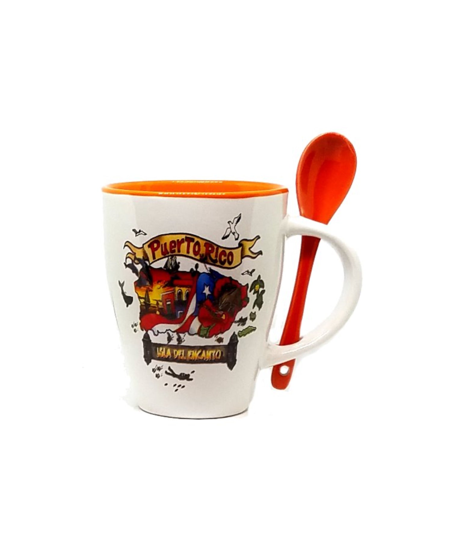Taza de café de Puerto Rico con cuchara y asa de cerámica