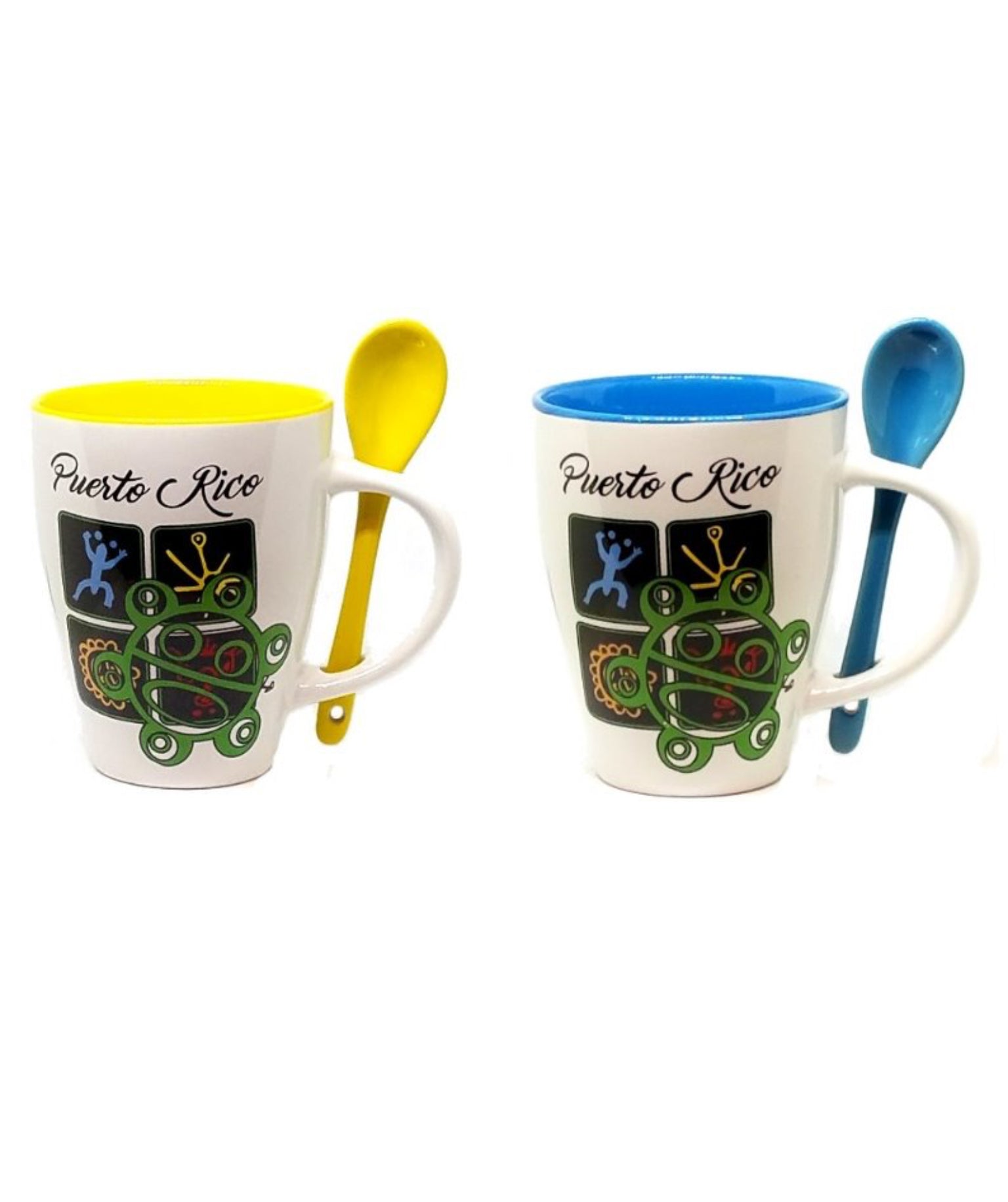 Taza de café de Puerto Rico con cuchara y asa de cerámica