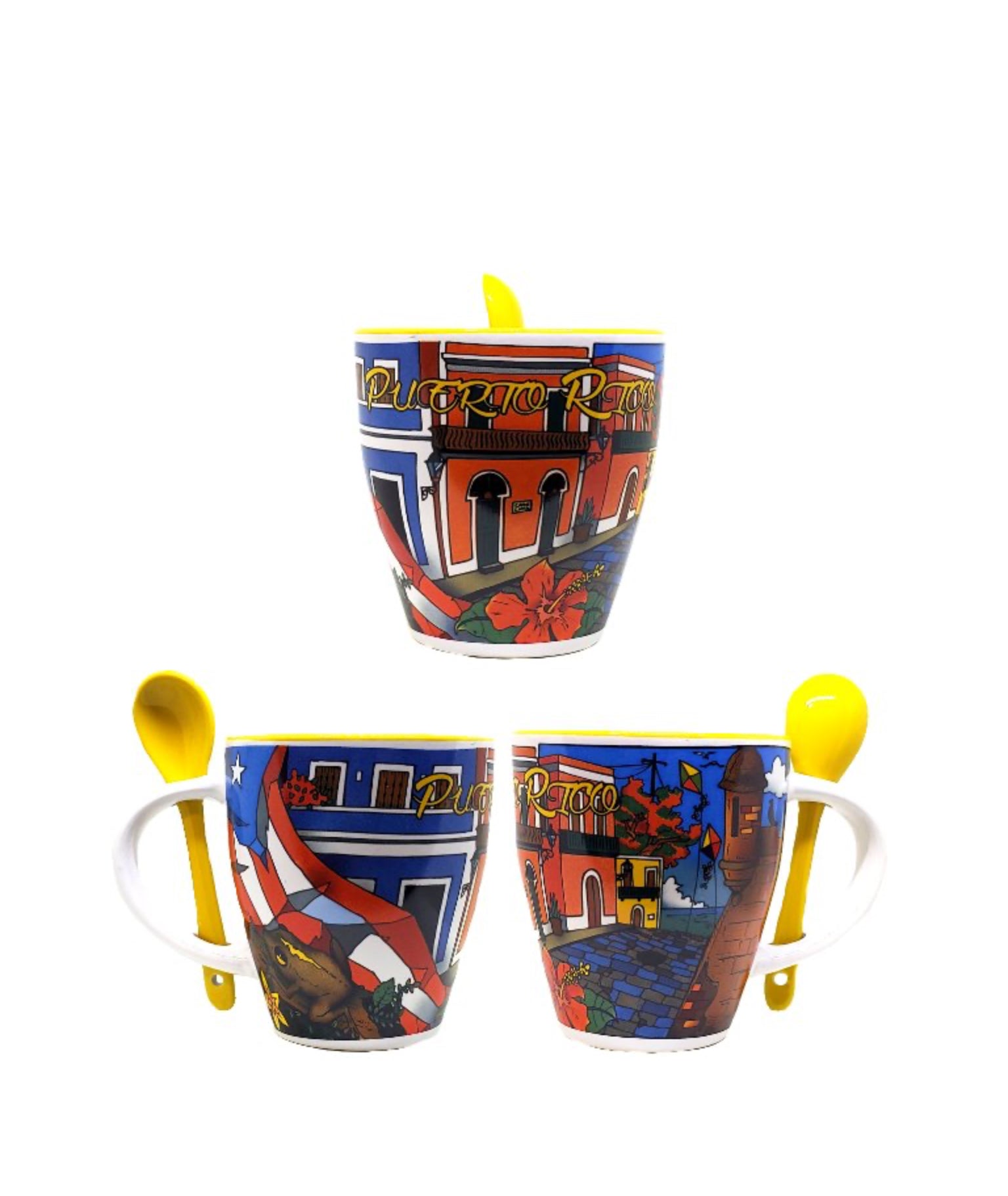 Taza de café de Puerto Rico con cuchara y asa de cerámica