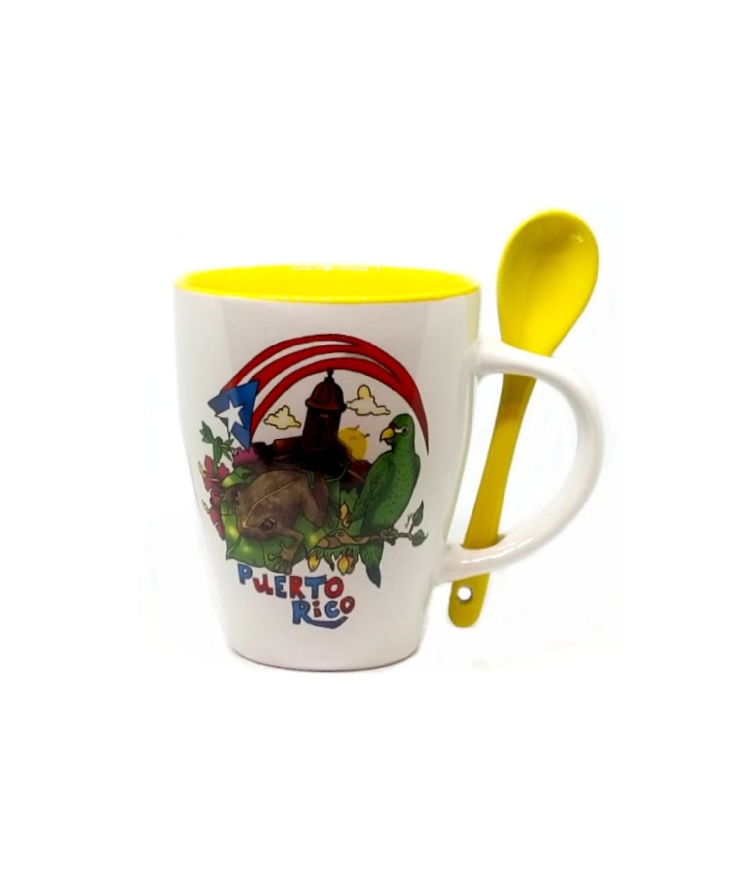 Taza de café de Puerto Rico con cuchara, taza de cerámica Handel de 10 oz
