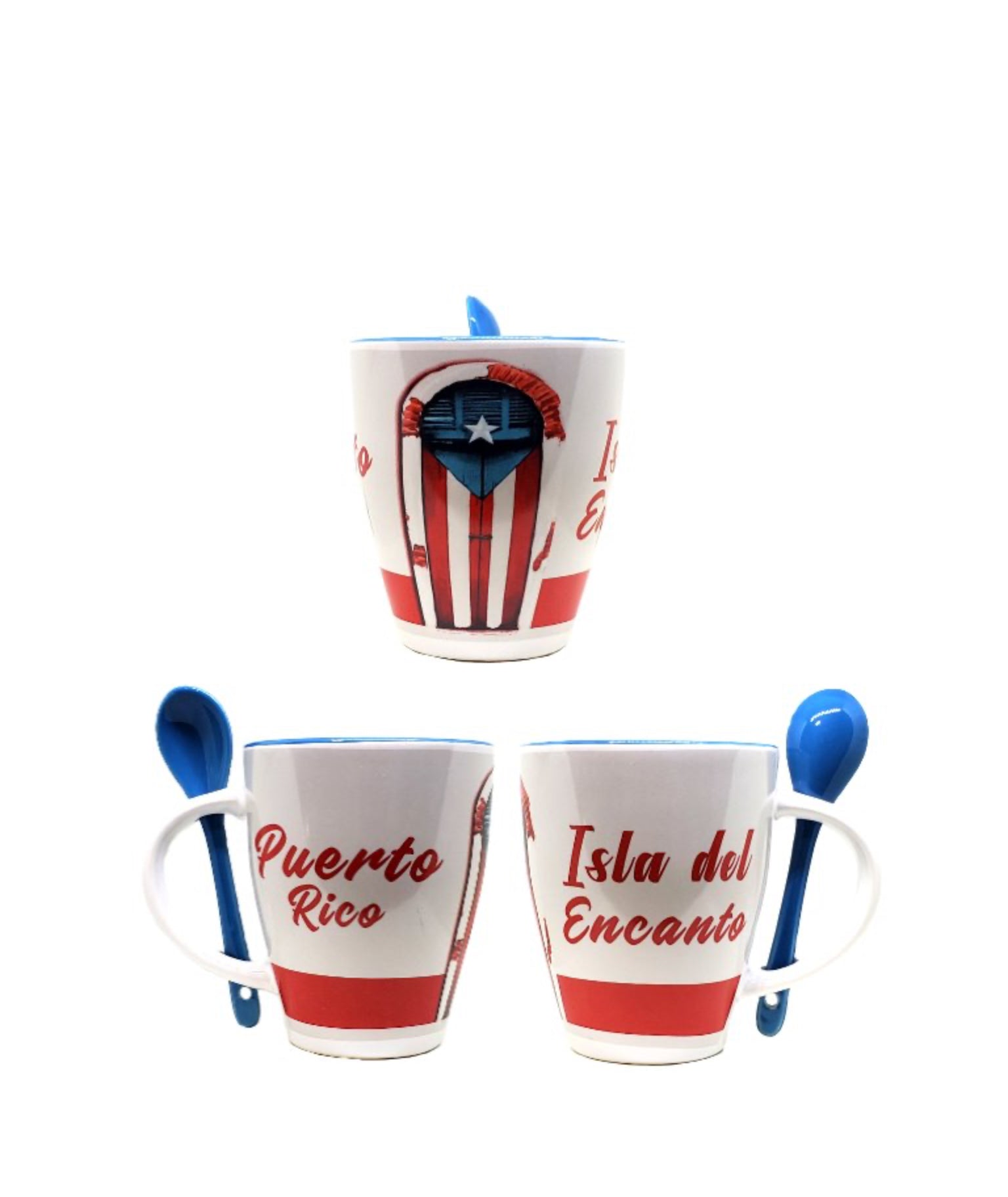 Taza de café de Puerto Rico con cuchara y asa de cerámica