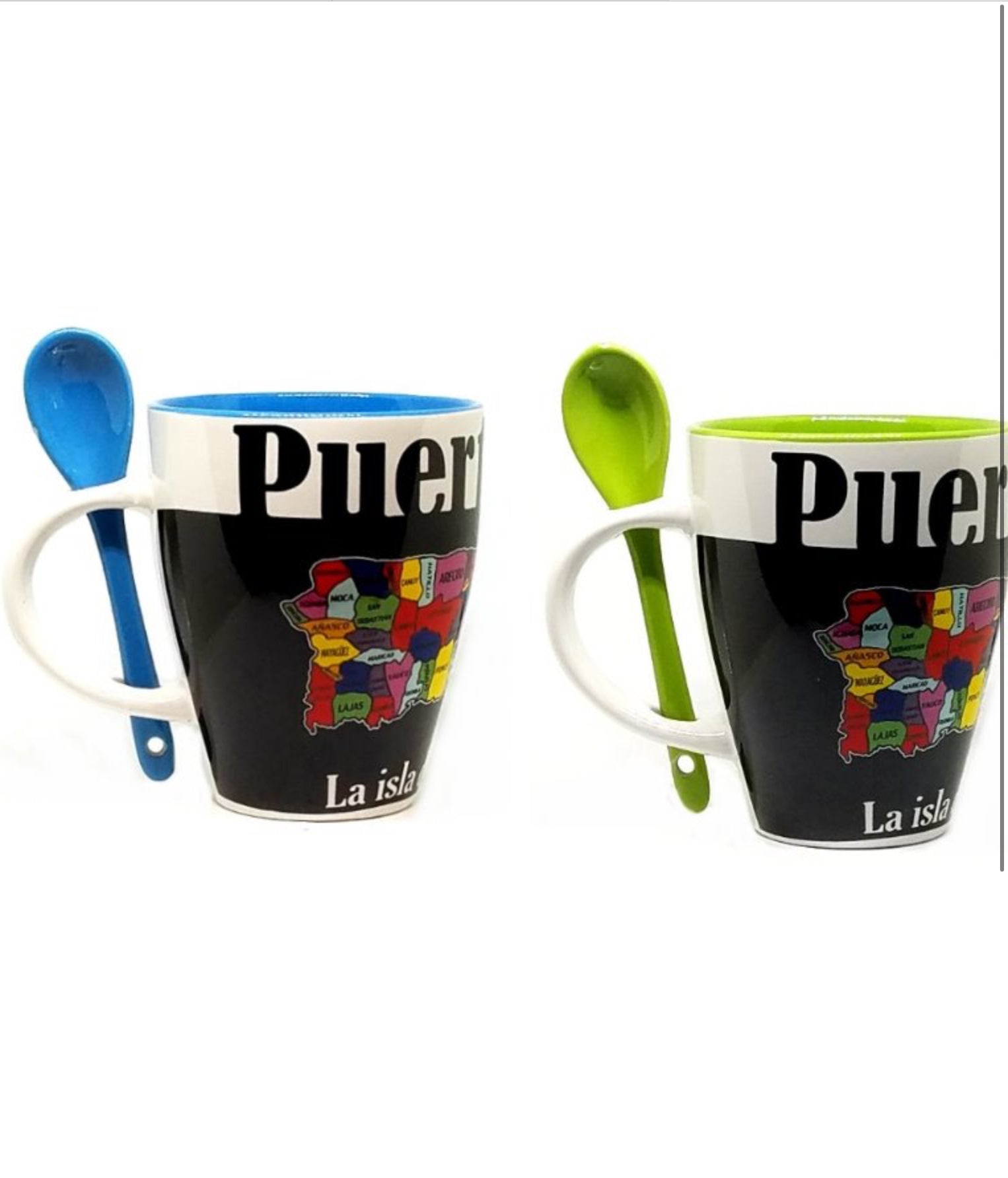 Taza de café de Puerto Rico con cuchara, taza de cerámica Handel de 10 oz
