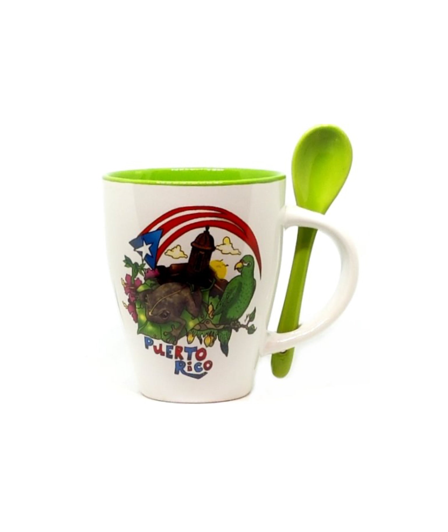 Taza de café de Puerto Rico con cuchara, taza de cerámica Handel de 10 oz