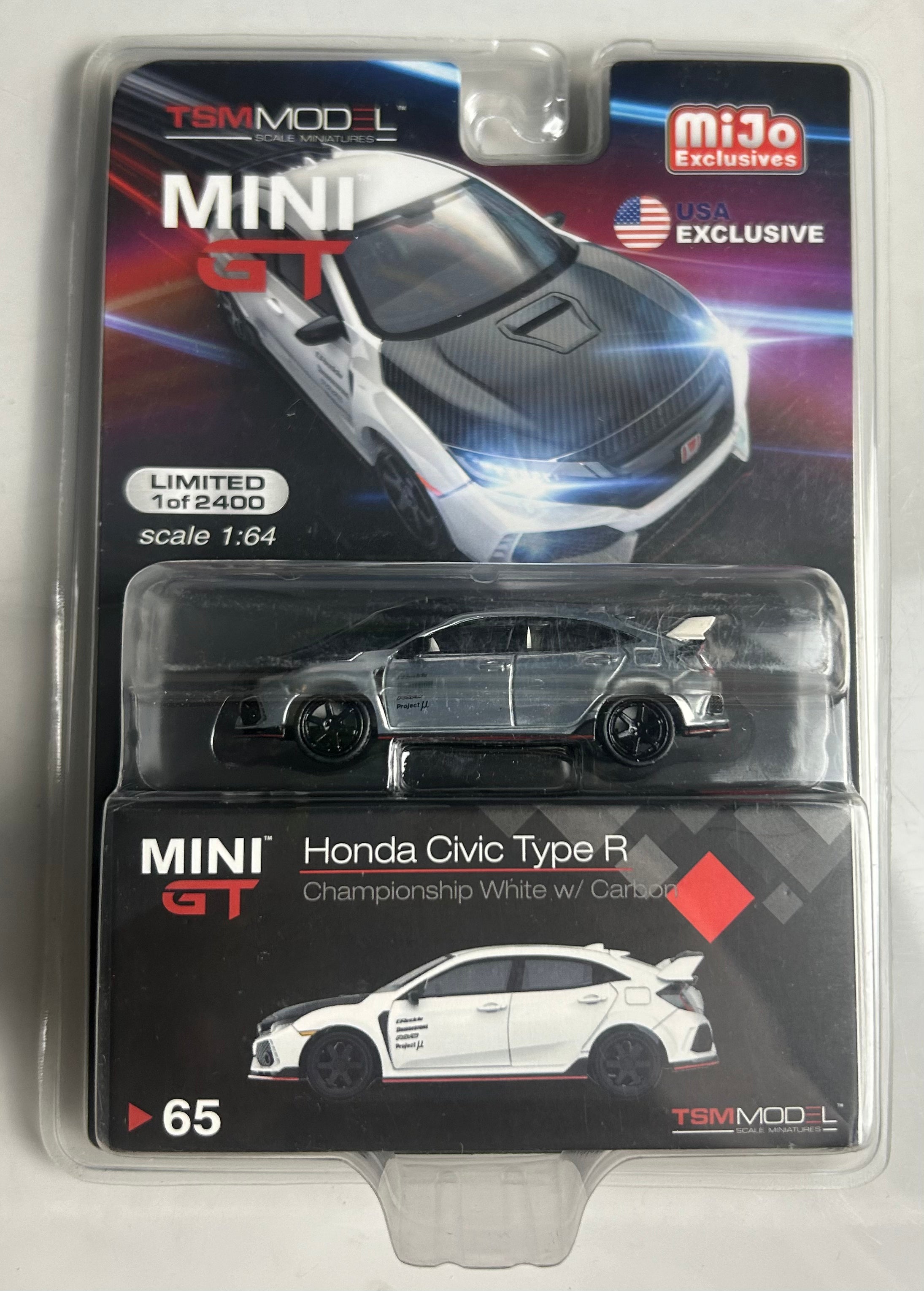 1/64 HONDA CIVIC TYPE R - MINI GT CHAMPIONSHIP WHITE W/CARBON "CHASE" (RAW EDITION)