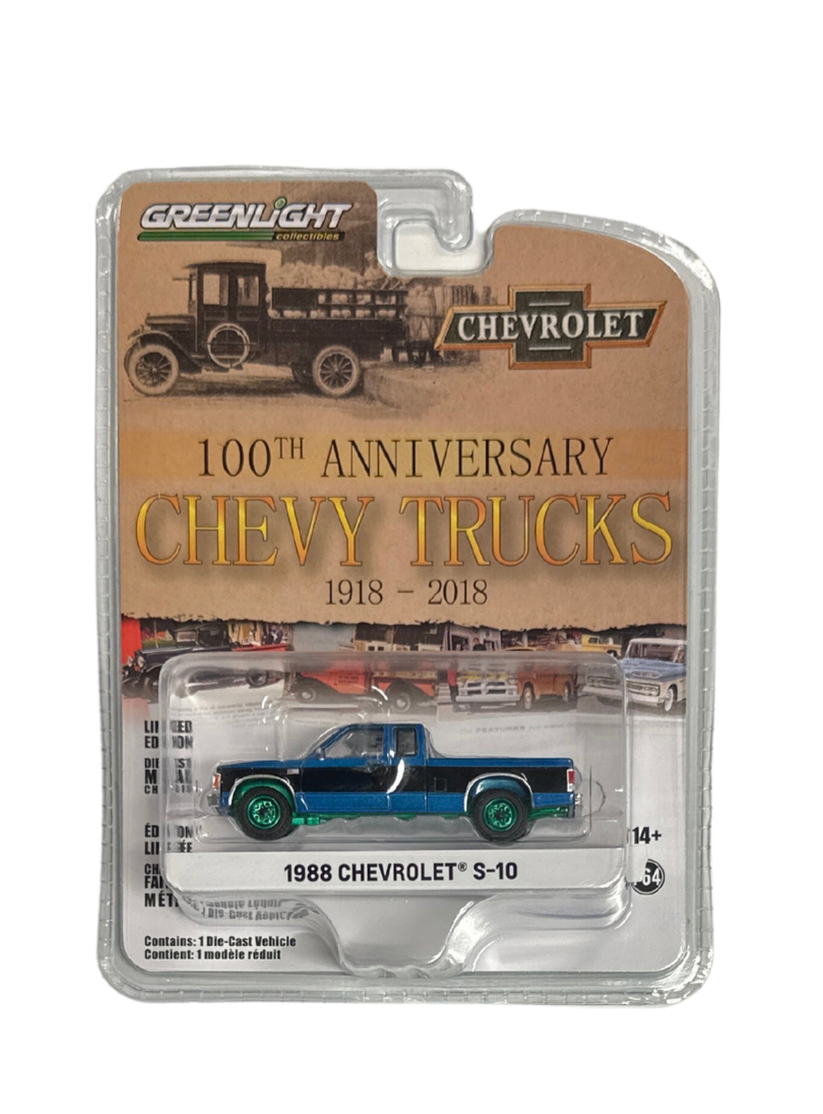1/64 1988 CHEVROLET S-10 100TH ANNIVERSARY CHEVY TRUCKS"CHASE" (GREEN RIMS VARIATION)