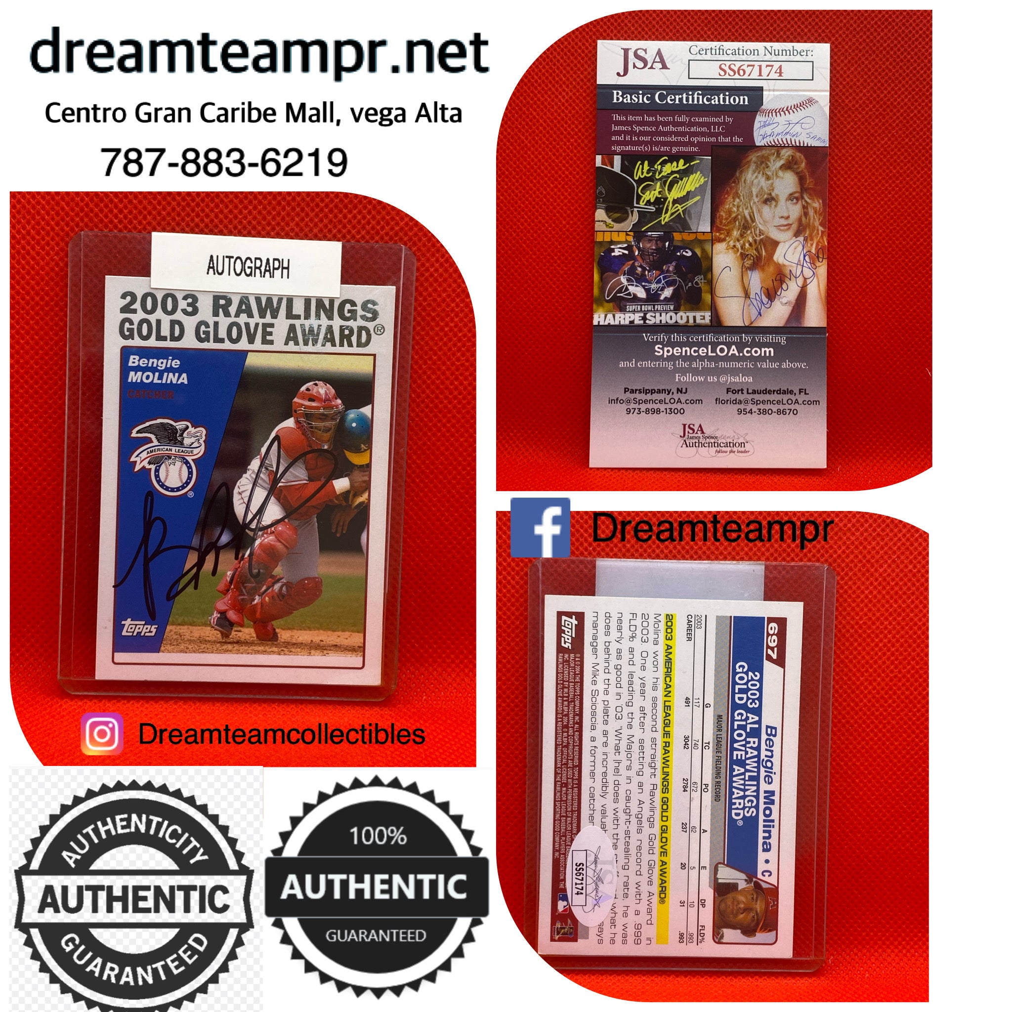 Trading card autografiada con (COA) Certificado de autenticidad -Bengie Molina