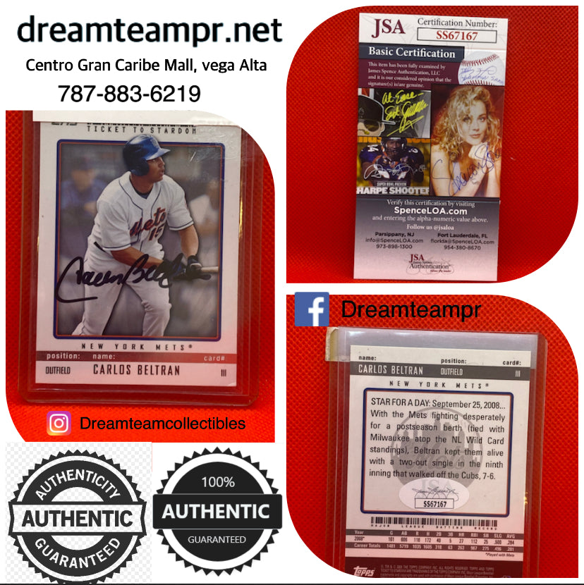Trading card autografiada con (COA) Certificado de autenticidad -Carlos Beltran