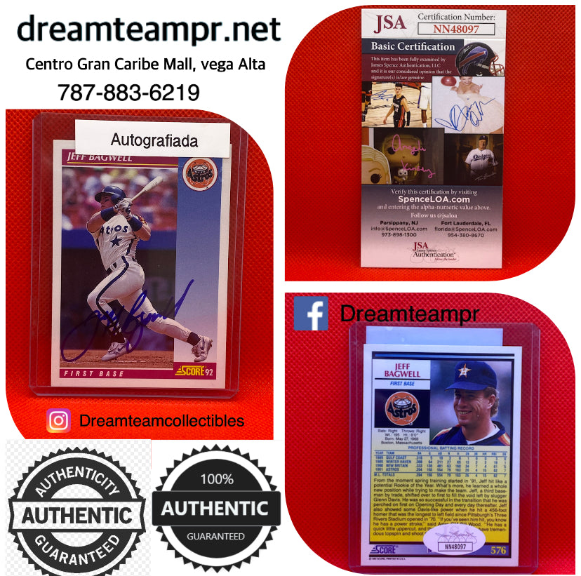 Trading card autografiada con (COA) Certificado de autenticidad -Jeff Bagwell