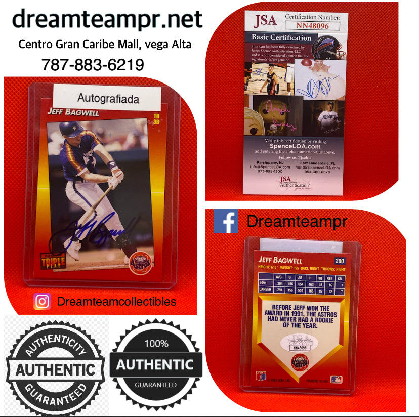 Trading card autografiada con (COA) Certificado de autenticidad -Jeff Bagwell