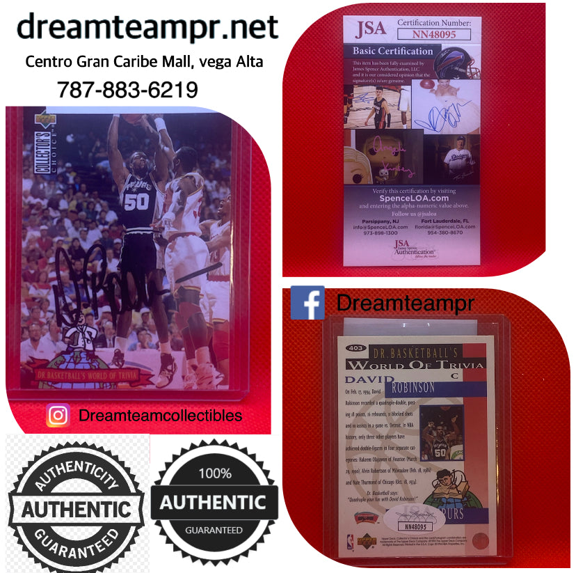 Trading card autografiada con (COA) Certificado de autenticidad -David Robinson