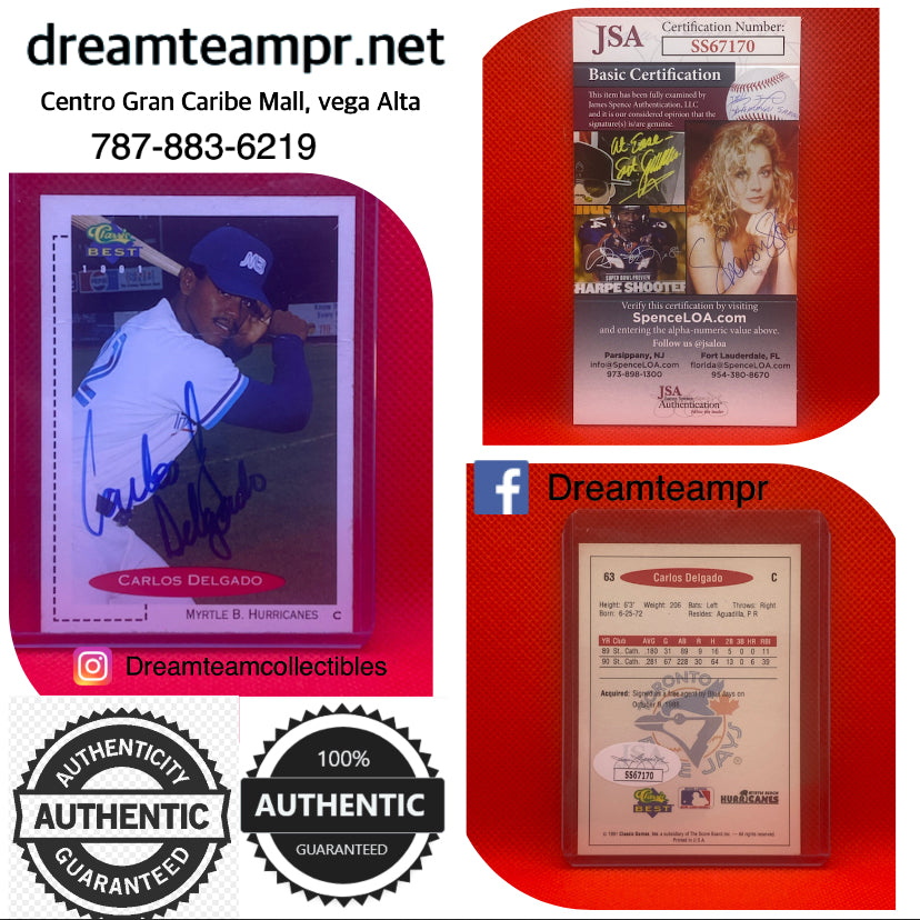 Trading card autografiada con (COA) Certificado de autenticidad -Carlos Delgado
