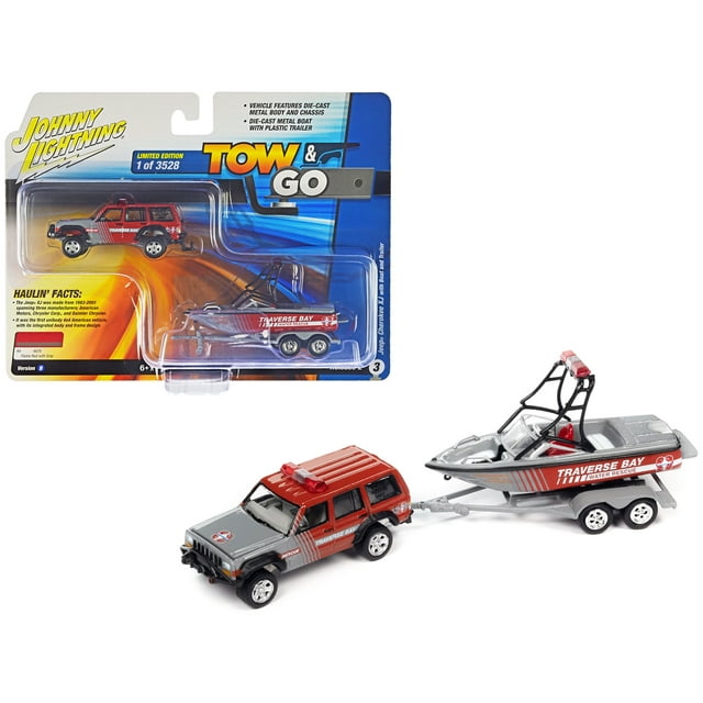 1/64 JEEP CHEROKEE XJ WITH BOAT & TRAILER - TOW & GO