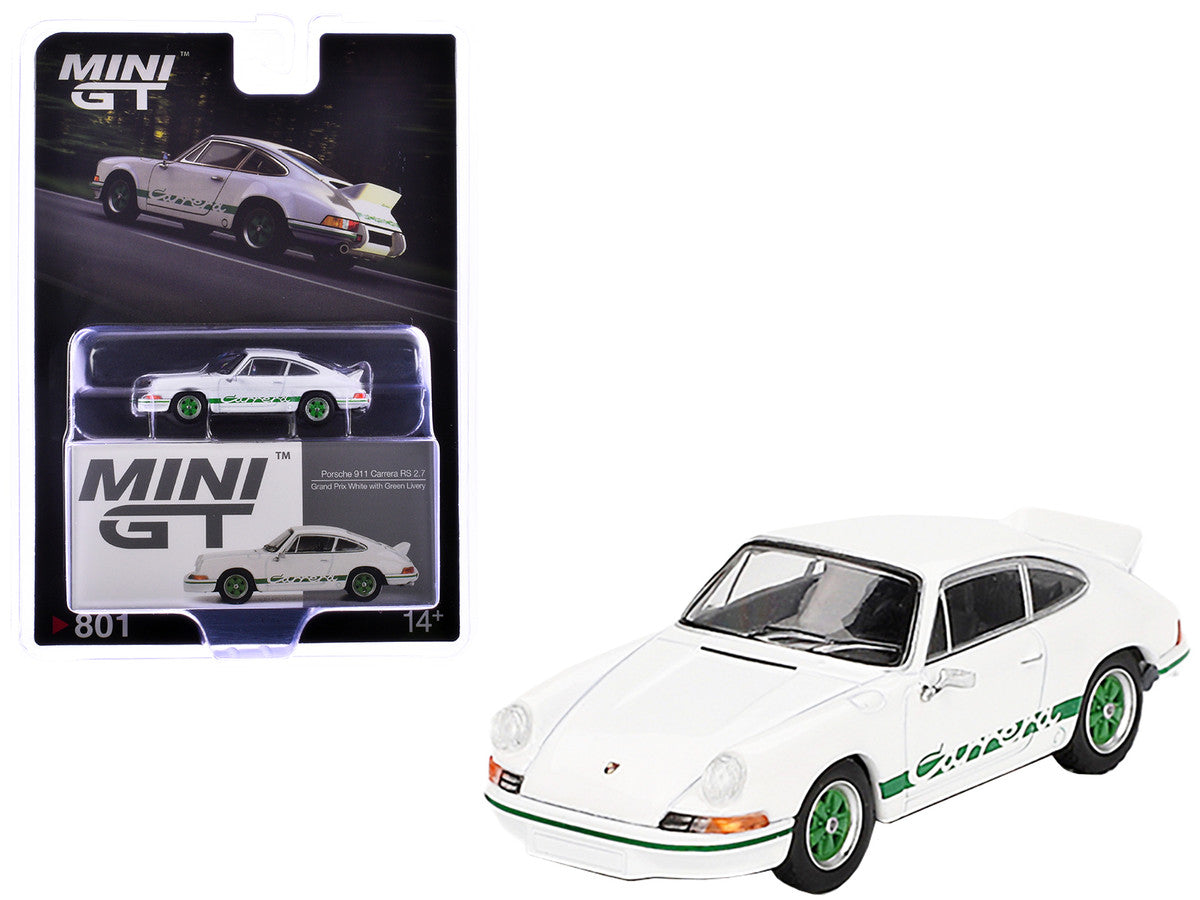 1/64 PORSCHE 911 CARRERA ES 2.7 GRAND PRIX WHITE WITH/GREEN LIVERY - MINI GT