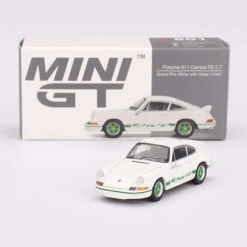 1/64 PORSCHE 911 CARRERA ES 2.7 GRAND PRIX WHITE WITH/GREEN LIVERY - MINI GT