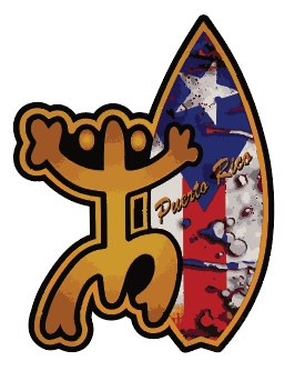 Sticker de Puerto Rico - Tabla de surf y coquí