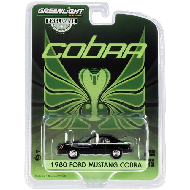 1/64 1980 FORD MUSTANG COBRA BLACK W/GREEN COBRA HOOD GRAPHICS
