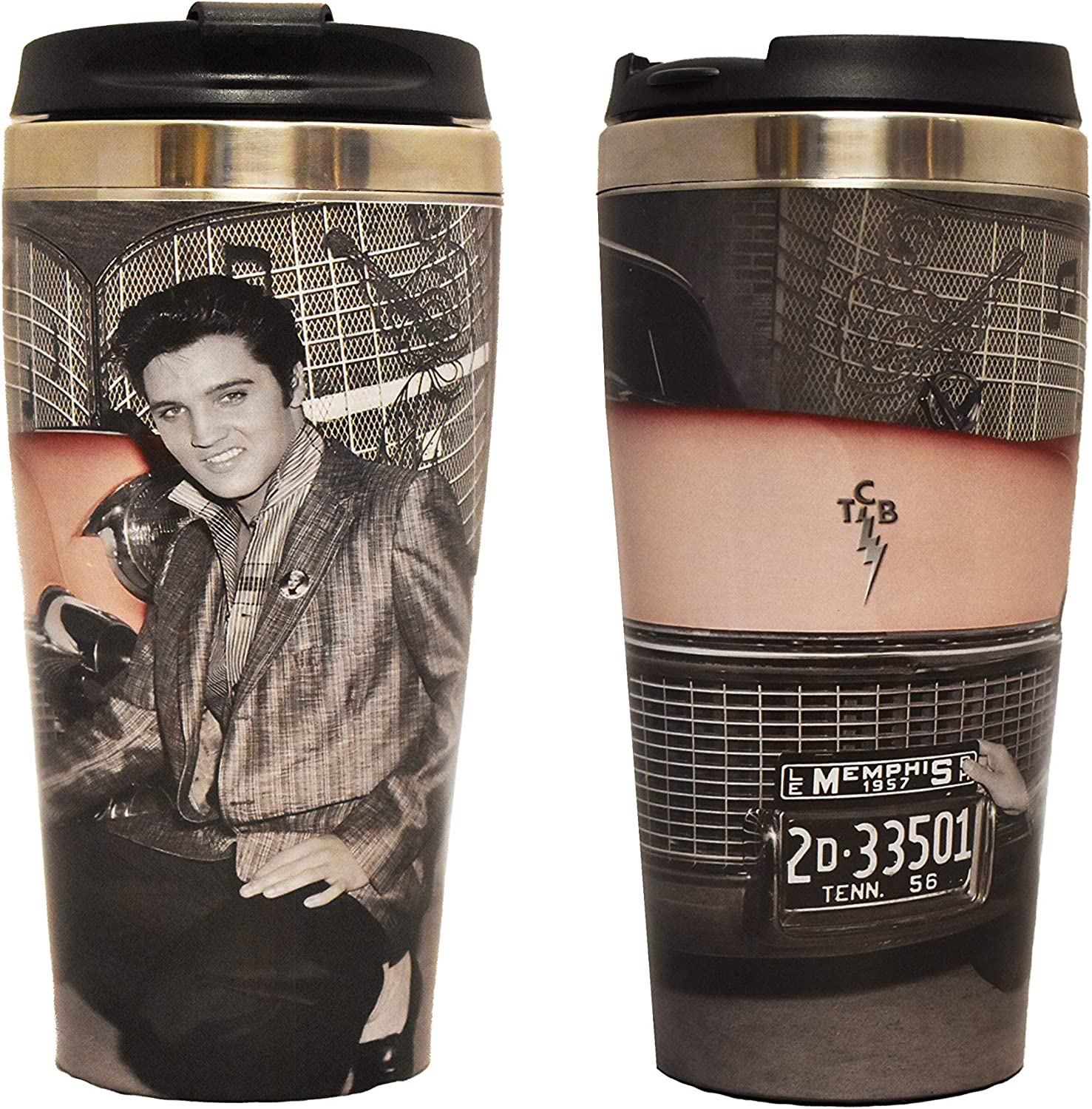 Taza térmica de viaje de acero con diseño de Elvis Presley de Midsouth Products con tapa para automóvil